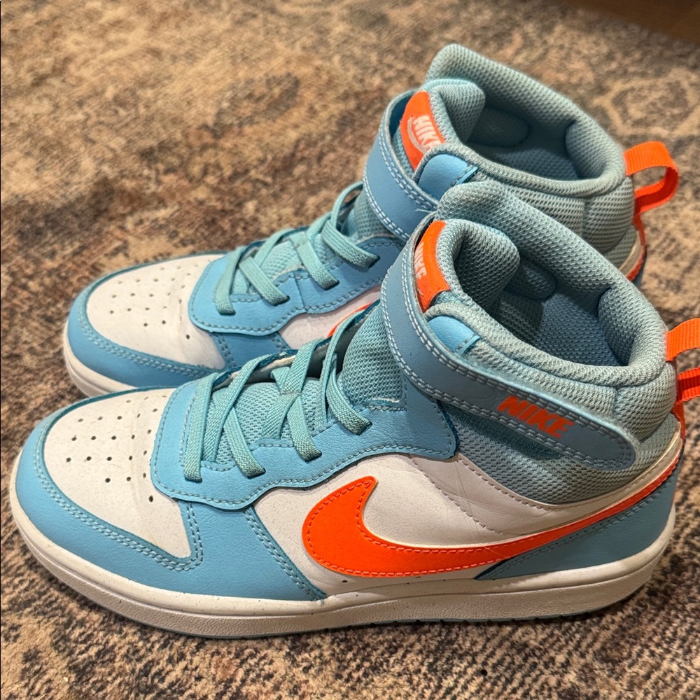 Nike Kids’ Court Borough Mid 2 Shoes Blue and Orange Size 3 Big Kid